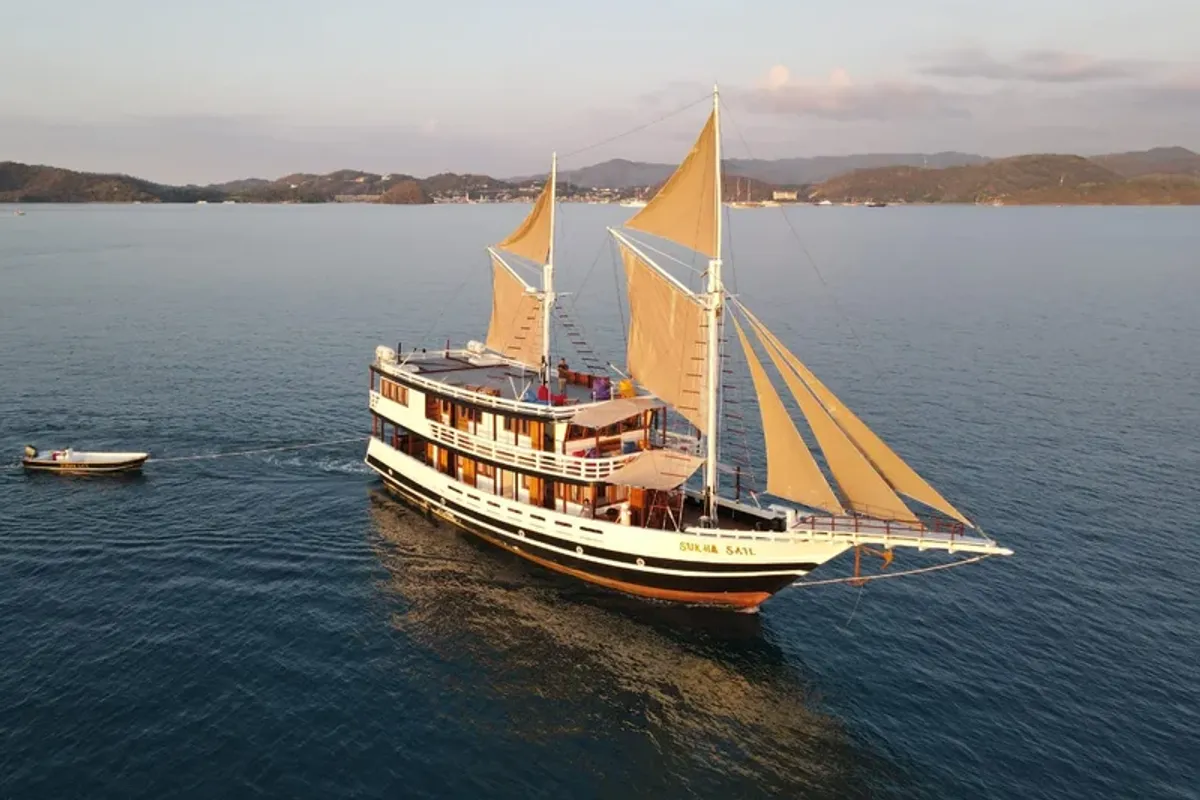 Sailing phinisi anchored in the Komodo archipelago